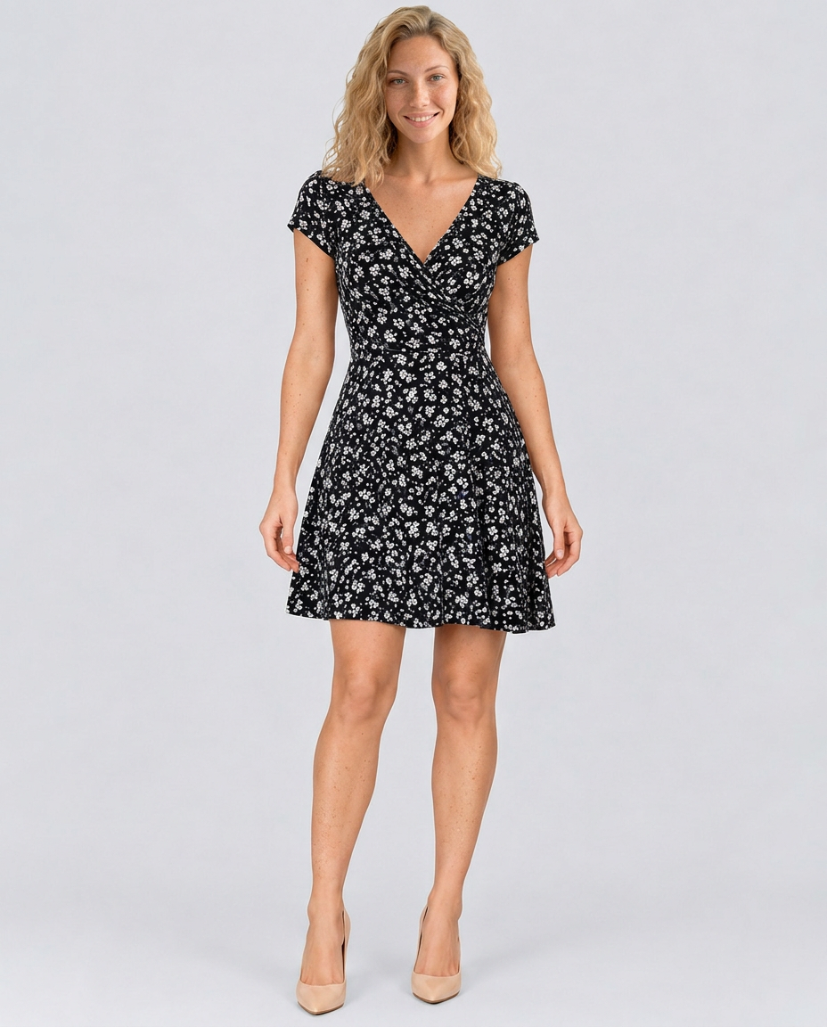 Danielle | Floral V-Neck Mini Dress with Short Sleeves