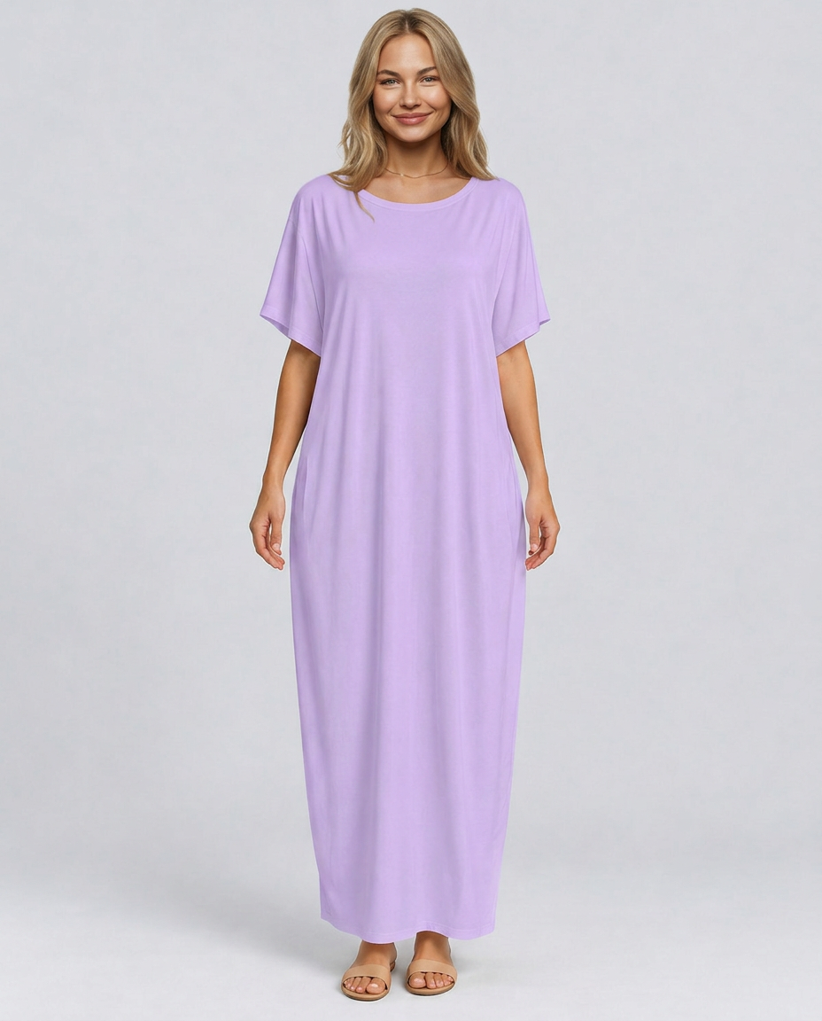 Deena | Short Sleeve Maxi Dress with Side Pockets