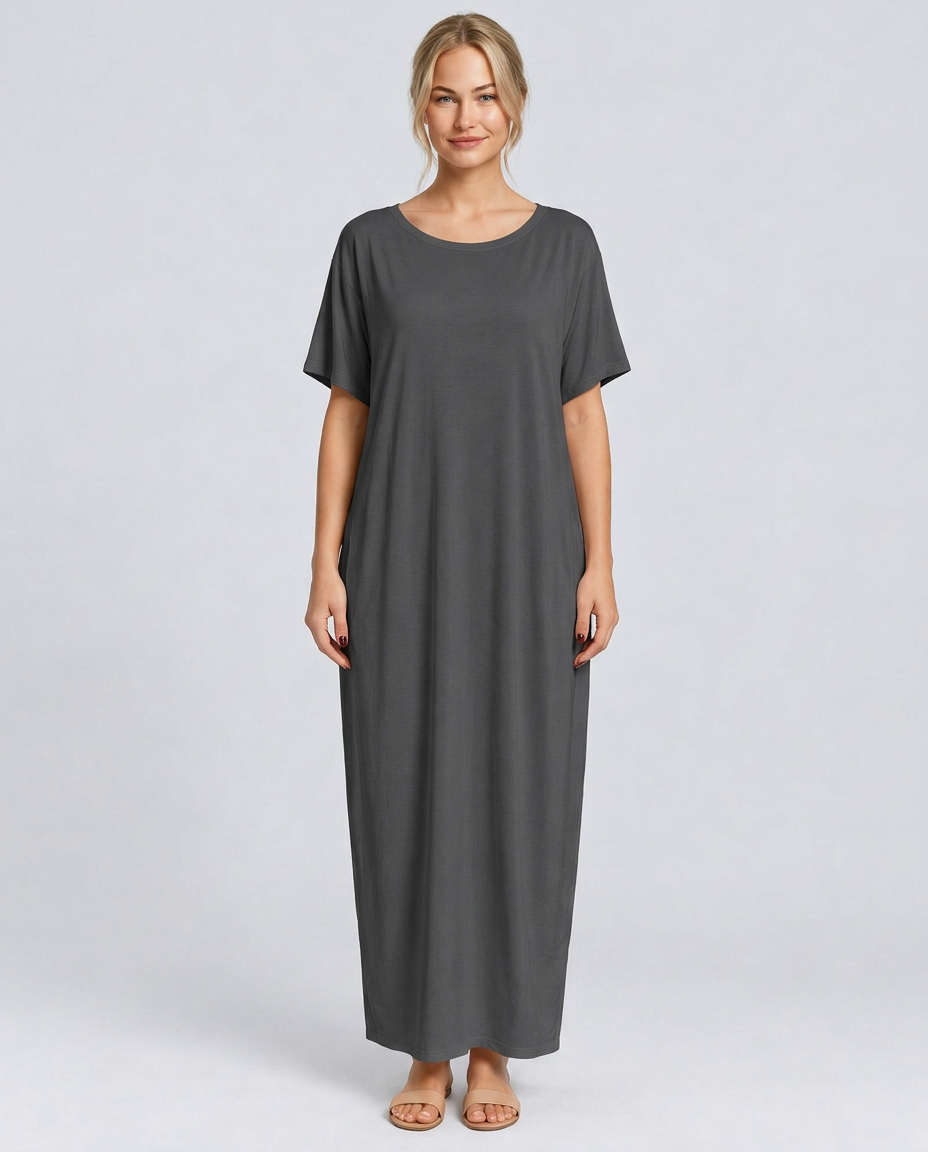 Deena | Short Sleeve Maxi Dress with Side Pockets