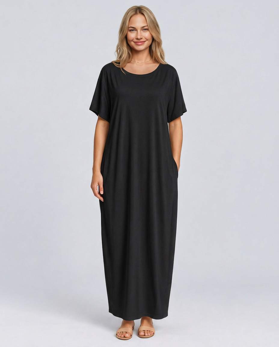 Deena | Short Sleeve Maxi Dress with Side Pockets