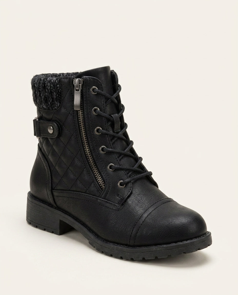 Ancona | Block Heel Leather-Look Ankle Boots