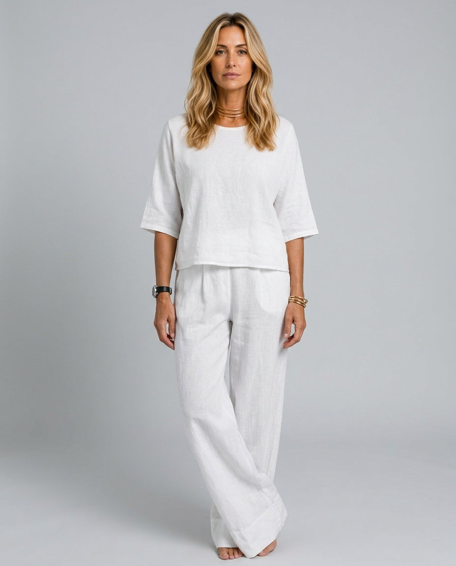 Delphine | 3/4 Sleeve Wide-Leg Linen-Look Co-ord Set