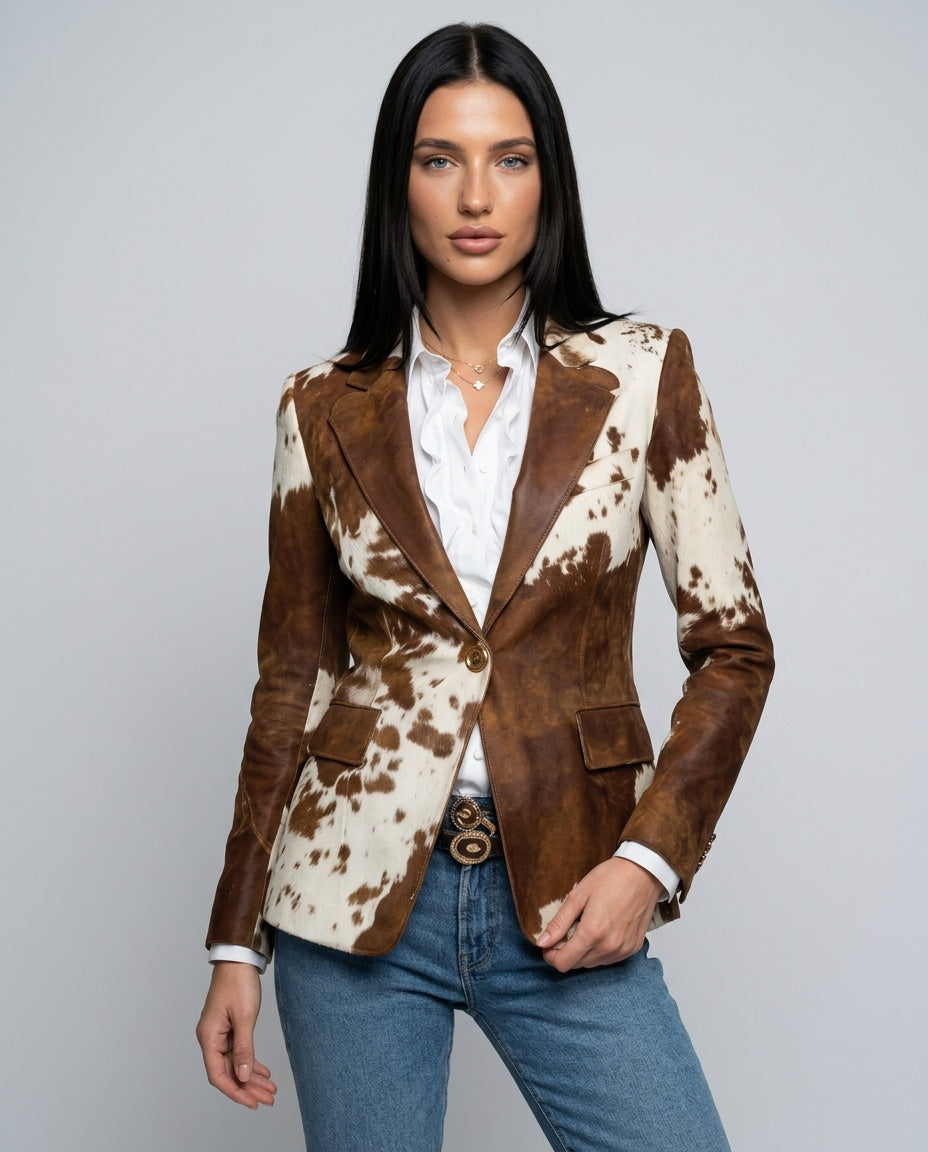 Fleur | Long Sleeve Cow Print Structured Blazer