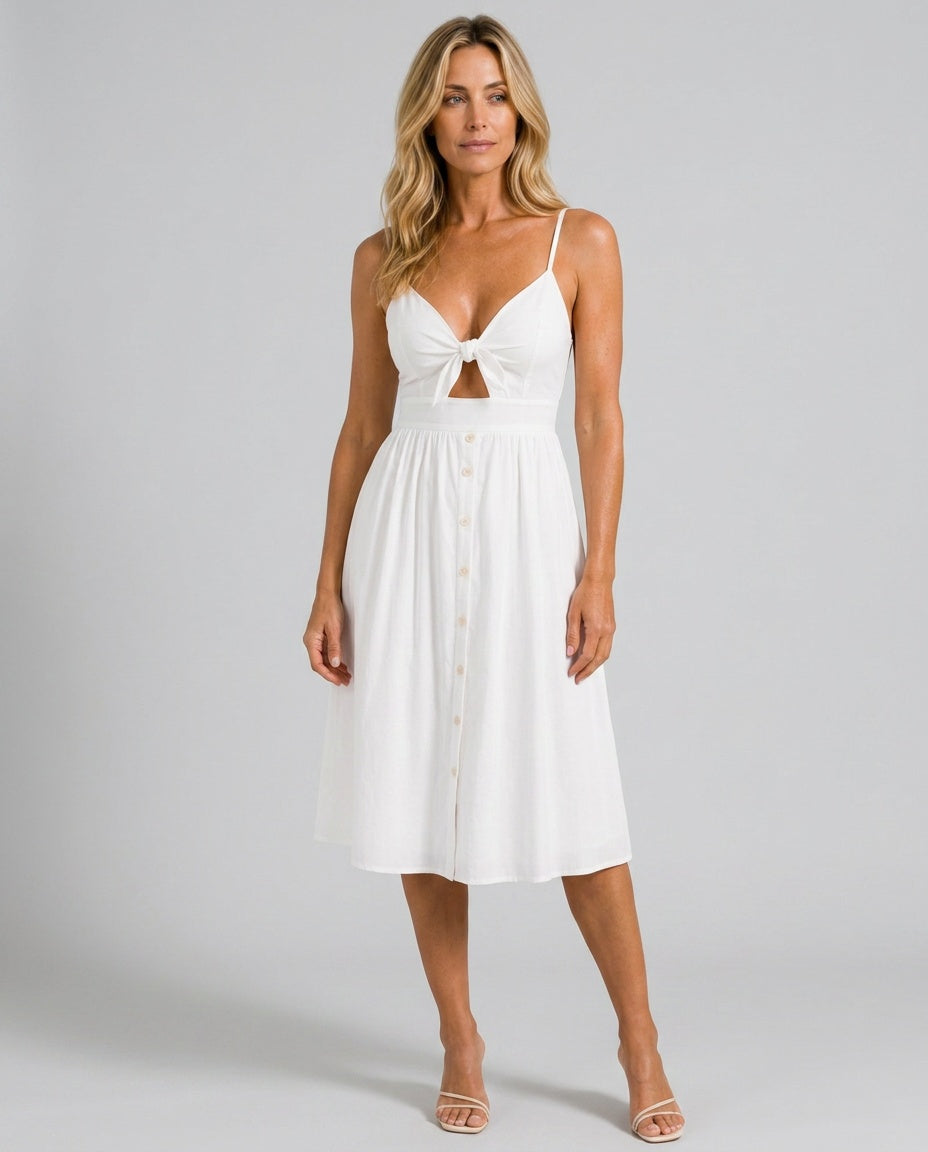 Pia | Button-Front Bow Detail Midi Dress