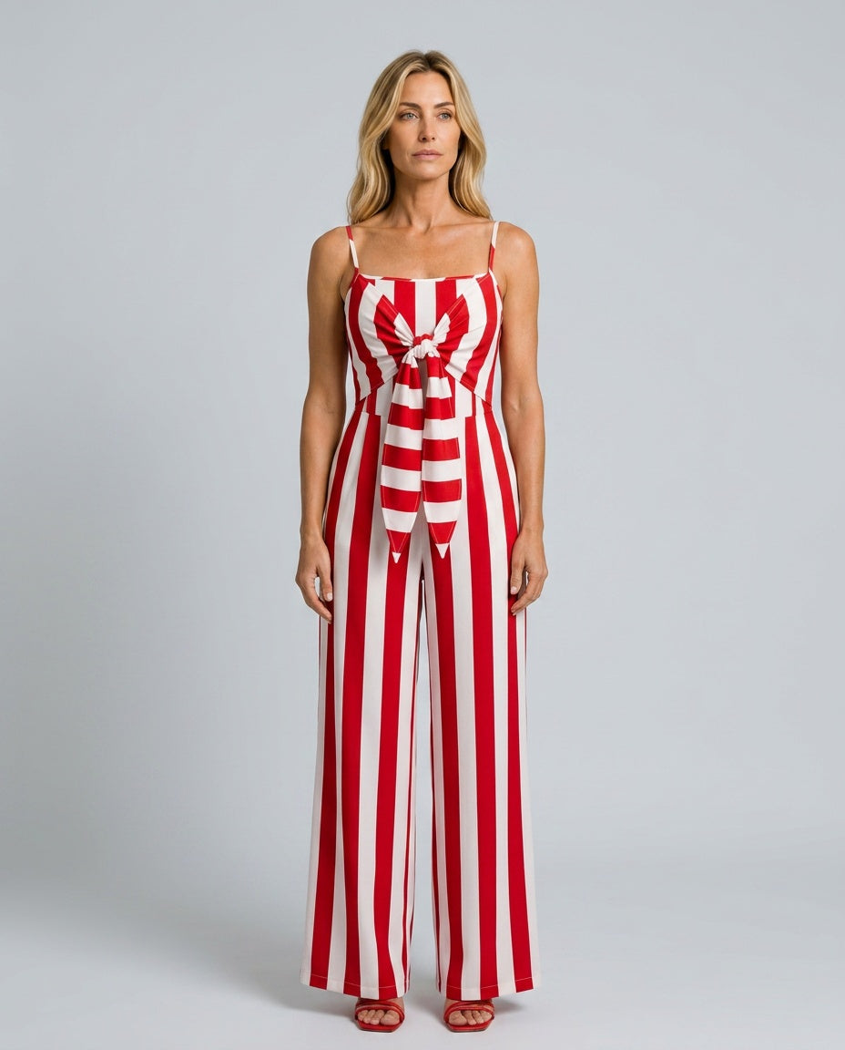 Nora | Striped Tie Front Jumpsuit