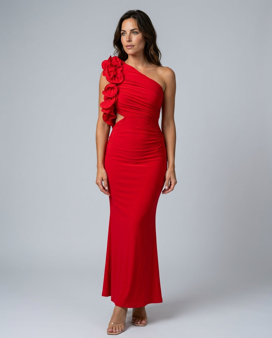 Peyton | One-Shoulder Cascading Ruffle Maxi Dress