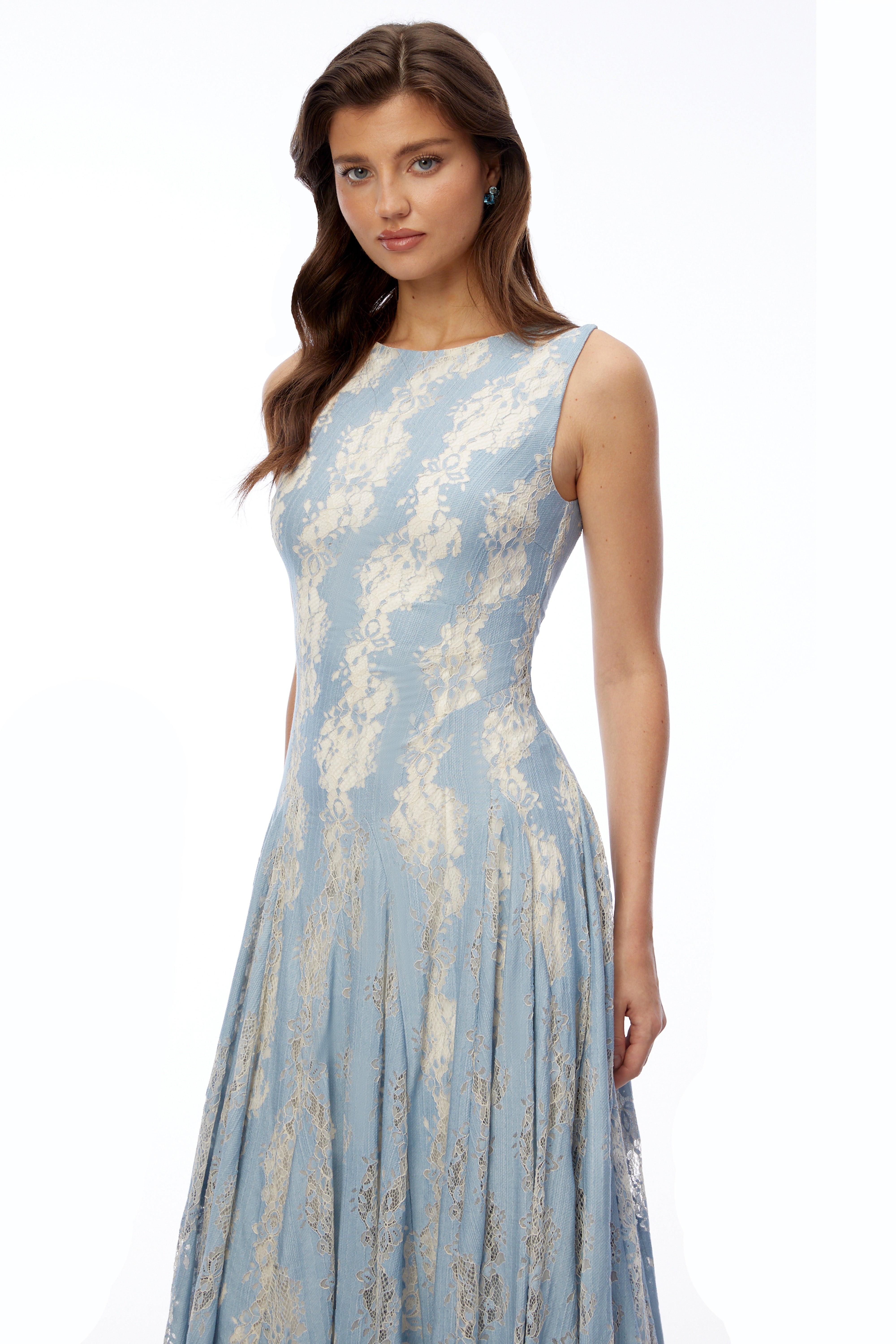 Saskia | Colour Block Lace Pleated Midi Dress