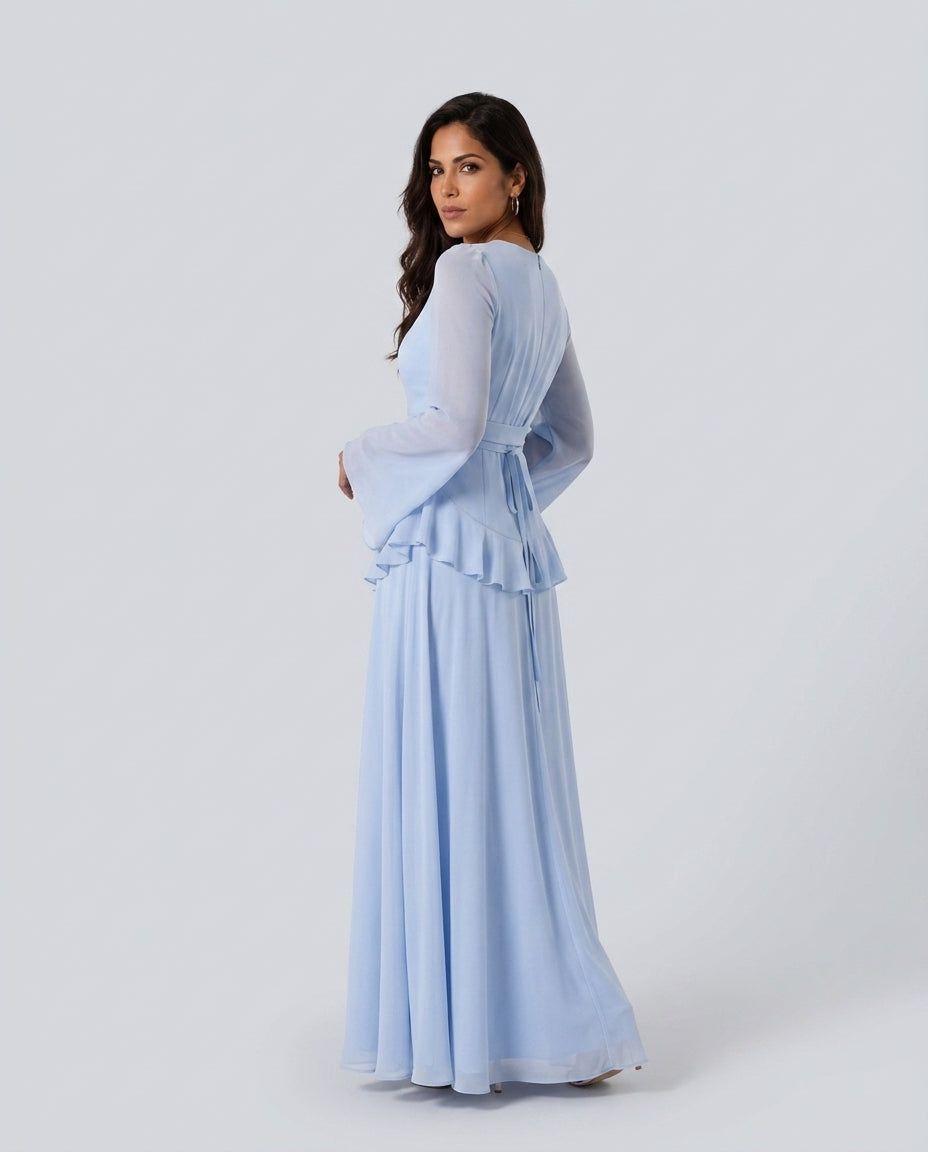Everly | Ruffle Detail Blue Maxi Dress