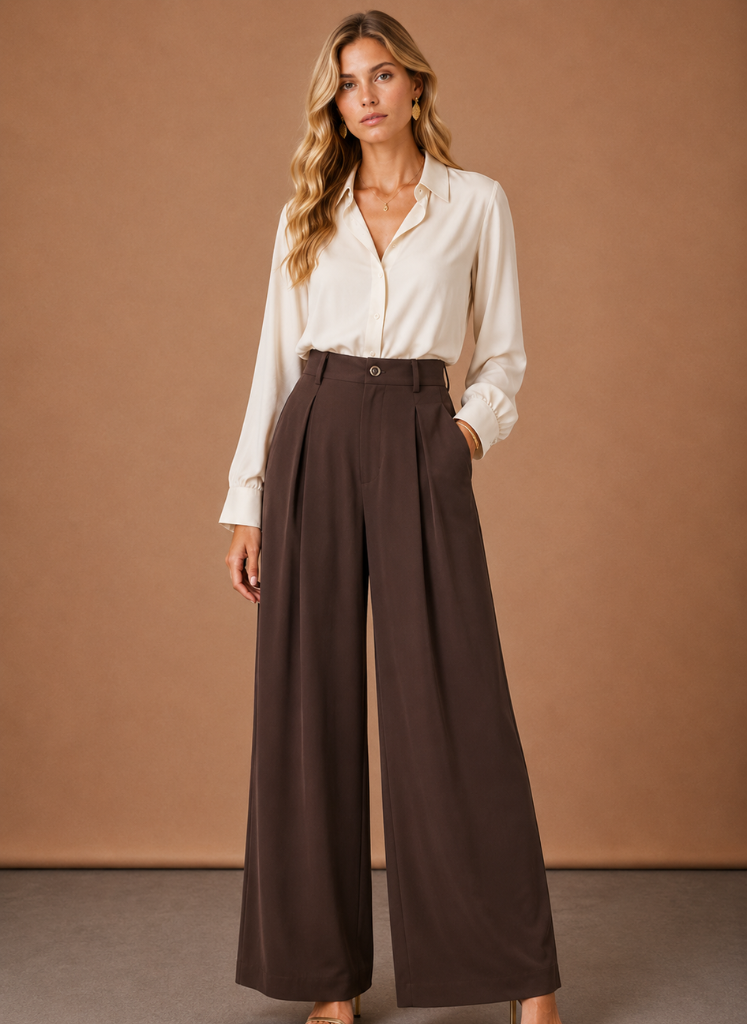 Stella | High Waist Pleated Wide Leg Trousers