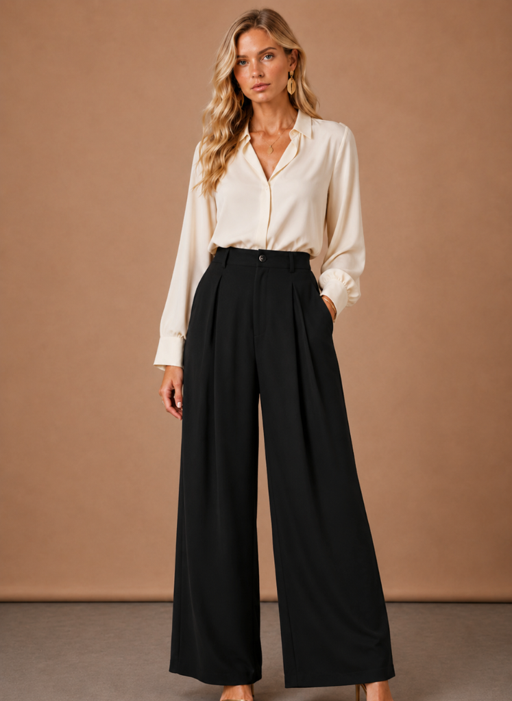 Stella | High Waist Pleated Wide Leg Trousers