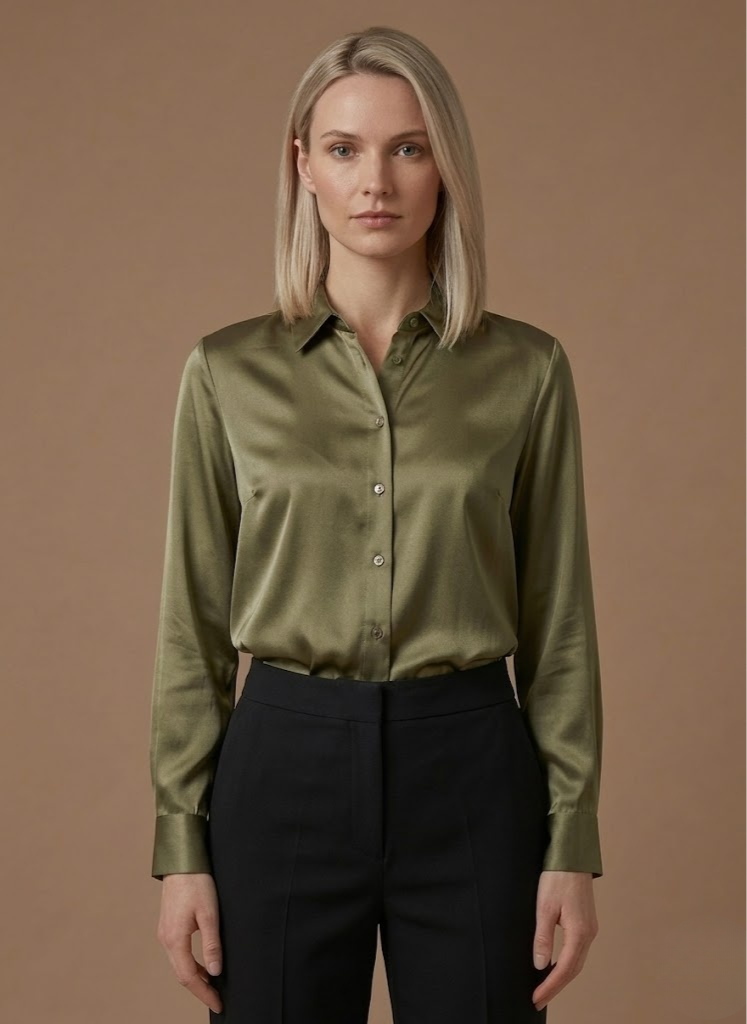 Willa | Long Sleeve Satin-Look Button-Up Top