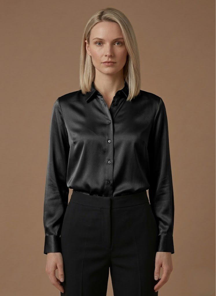 Willa | Long Sleeve Satin-Look Button-Up Top
