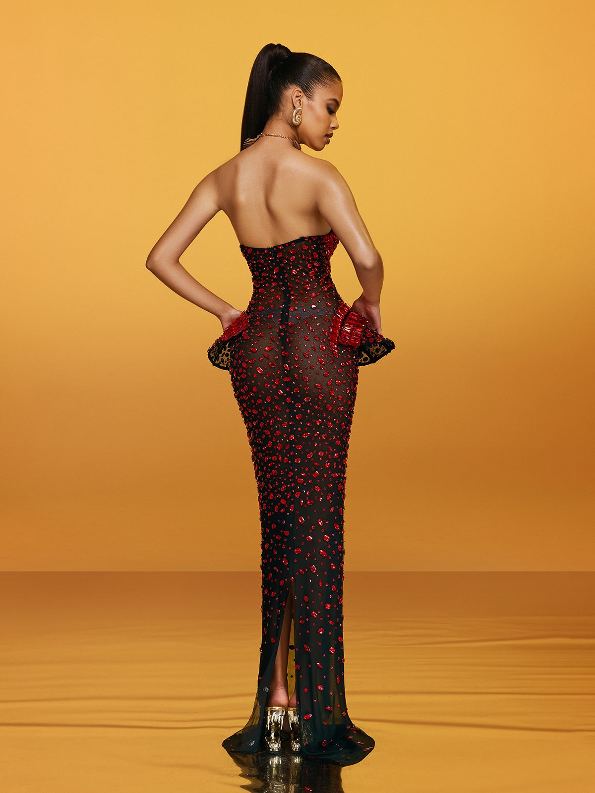 Salma | Strapless Cutout Crystal Maxi Dress