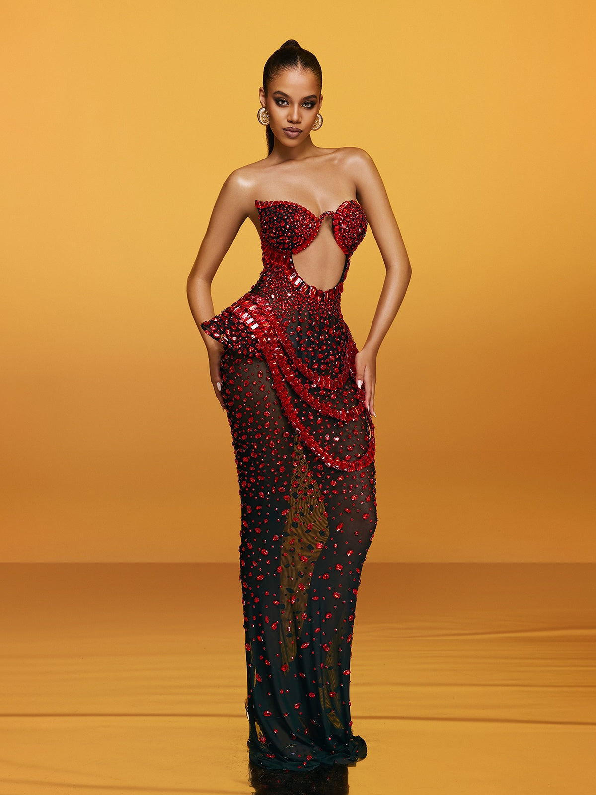 Salma | Strapless Cutout Crystal Maxi Dress