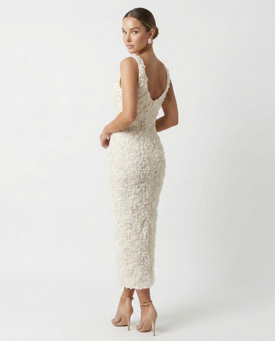 Valentina | Plunge Neck Bodycon A-Line Midi Dress
