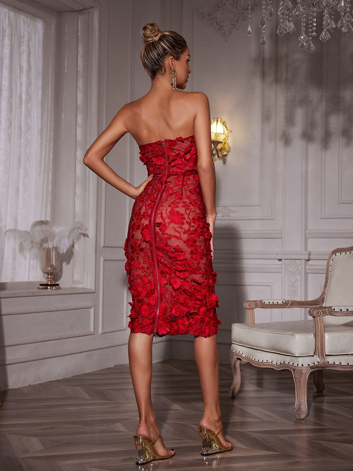 Avital | Strapless Floral Print Midi Dress