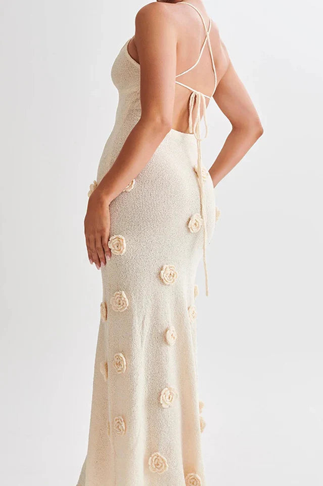 Mirella | Floral Knit Crochet Bodycon Maxi Dress