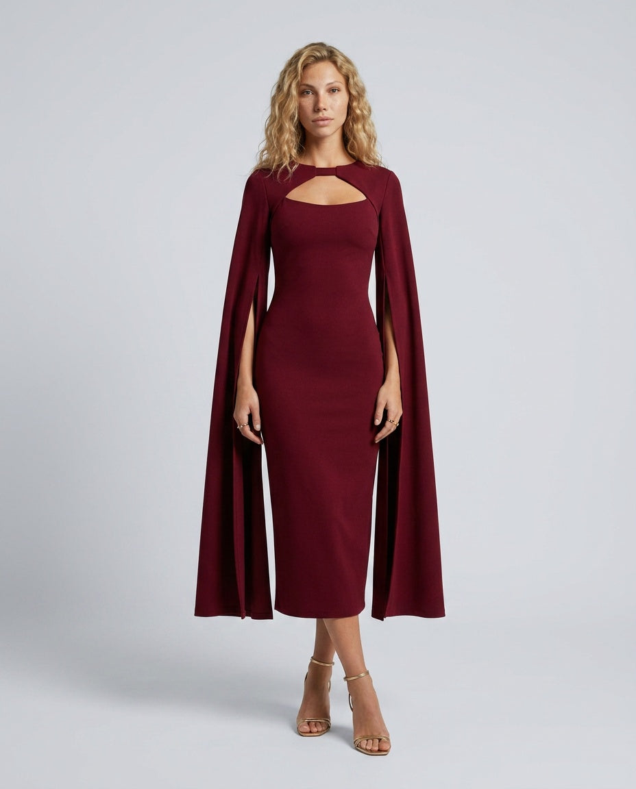 Rocio | Bodycon Cape-Sleeve Midi Dress