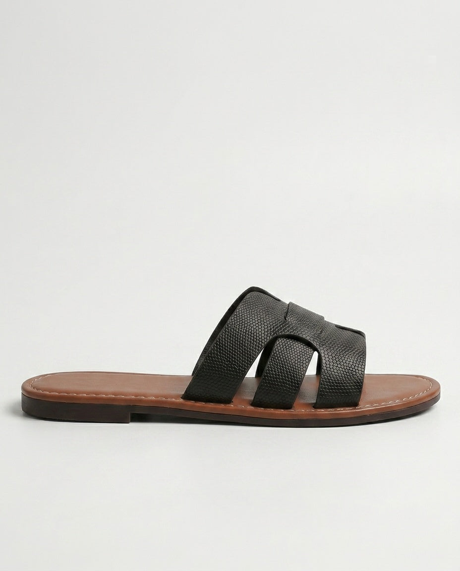 Amara | Leather-Look Flat Slide Sandals