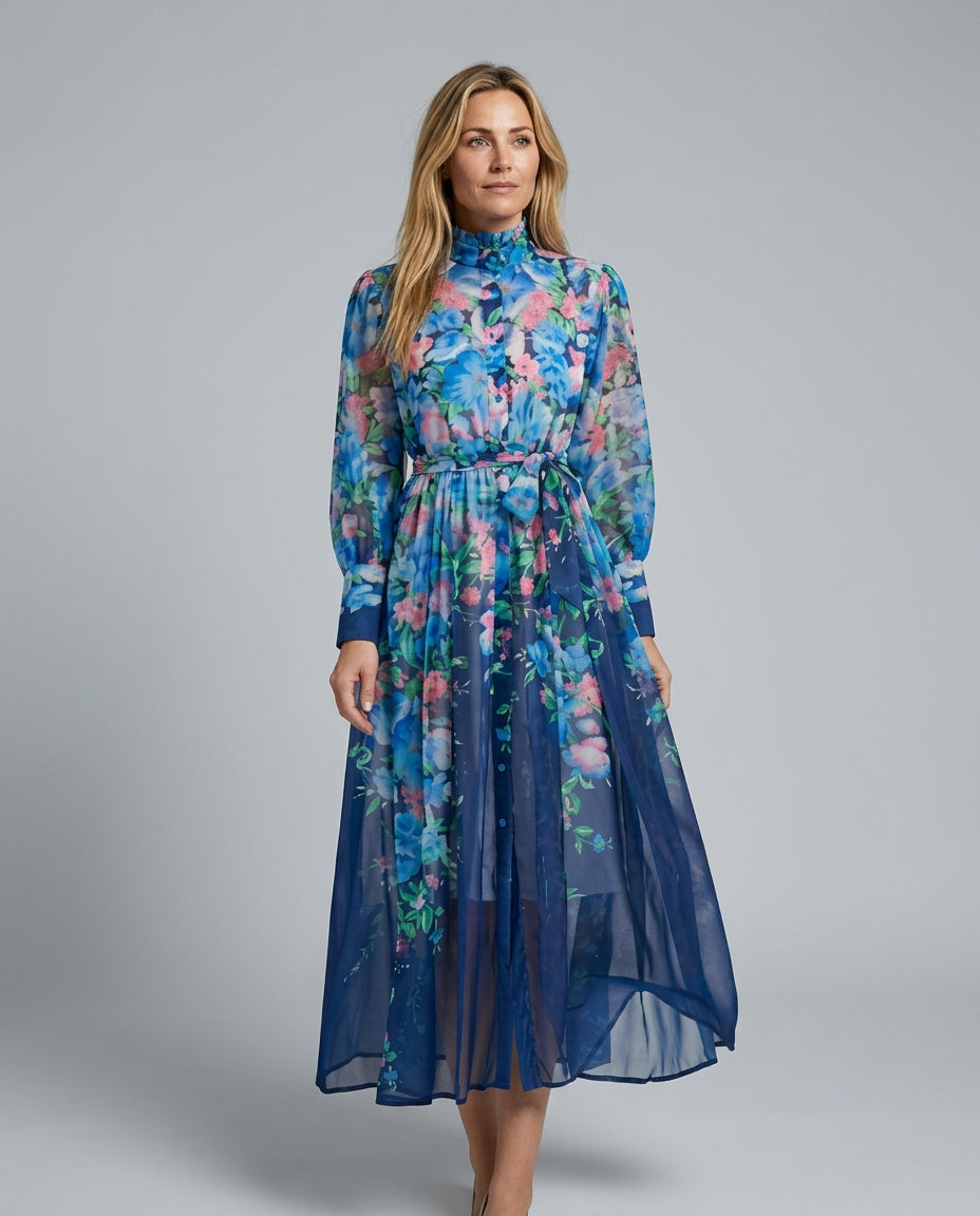 Women's Floral Sheer Long Sleeve Maxi Dress