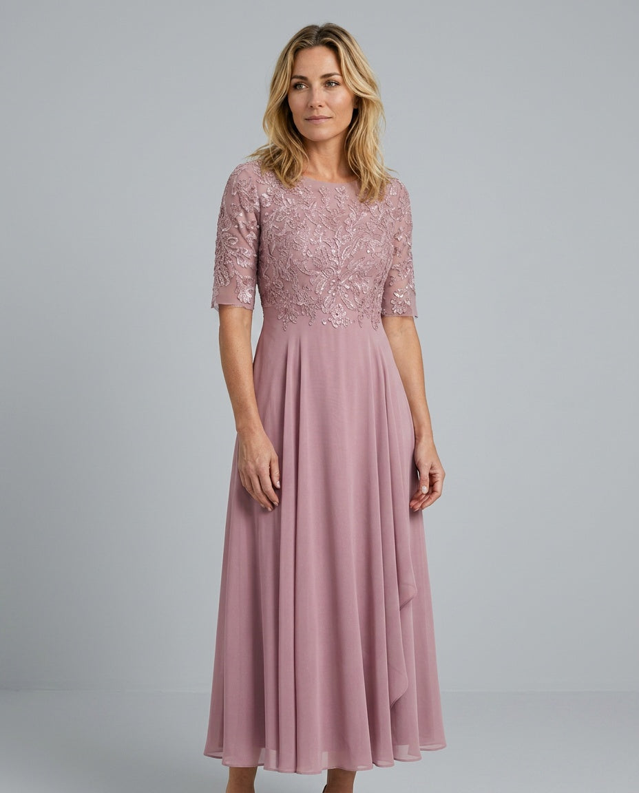 Harlow | Lace Bodice 3/4 Sleeve Midi Dress