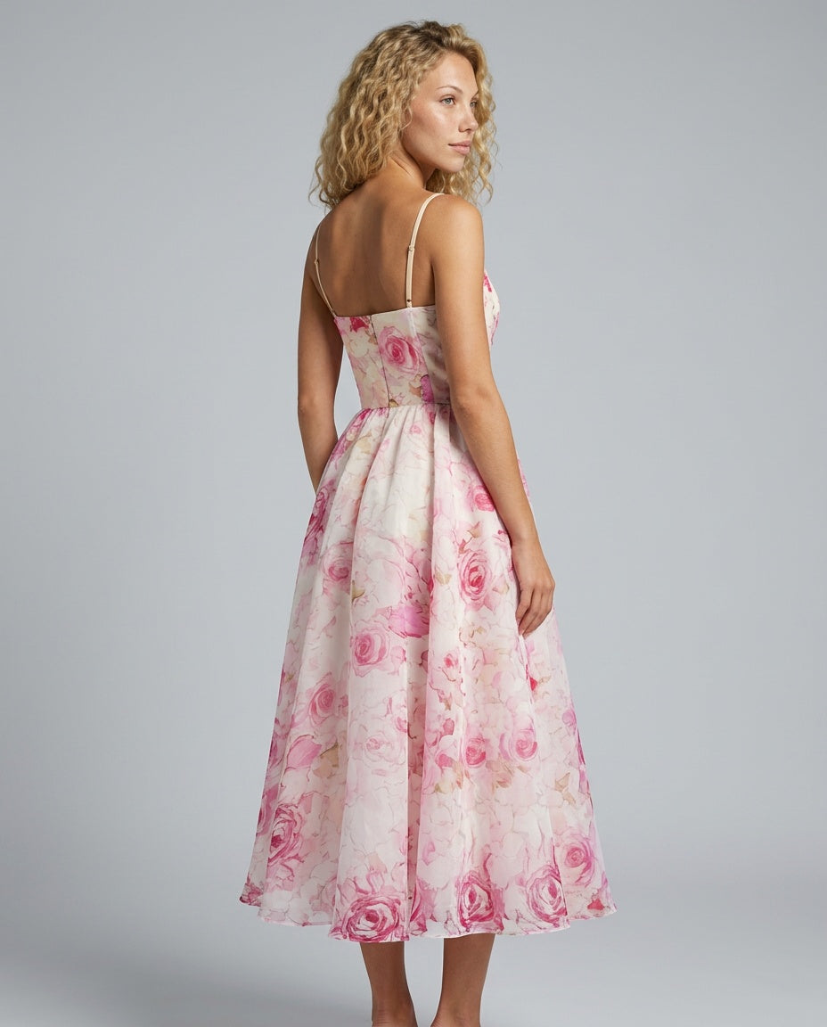 Rosalie | Ruched Floral A-Line Midi Dress
