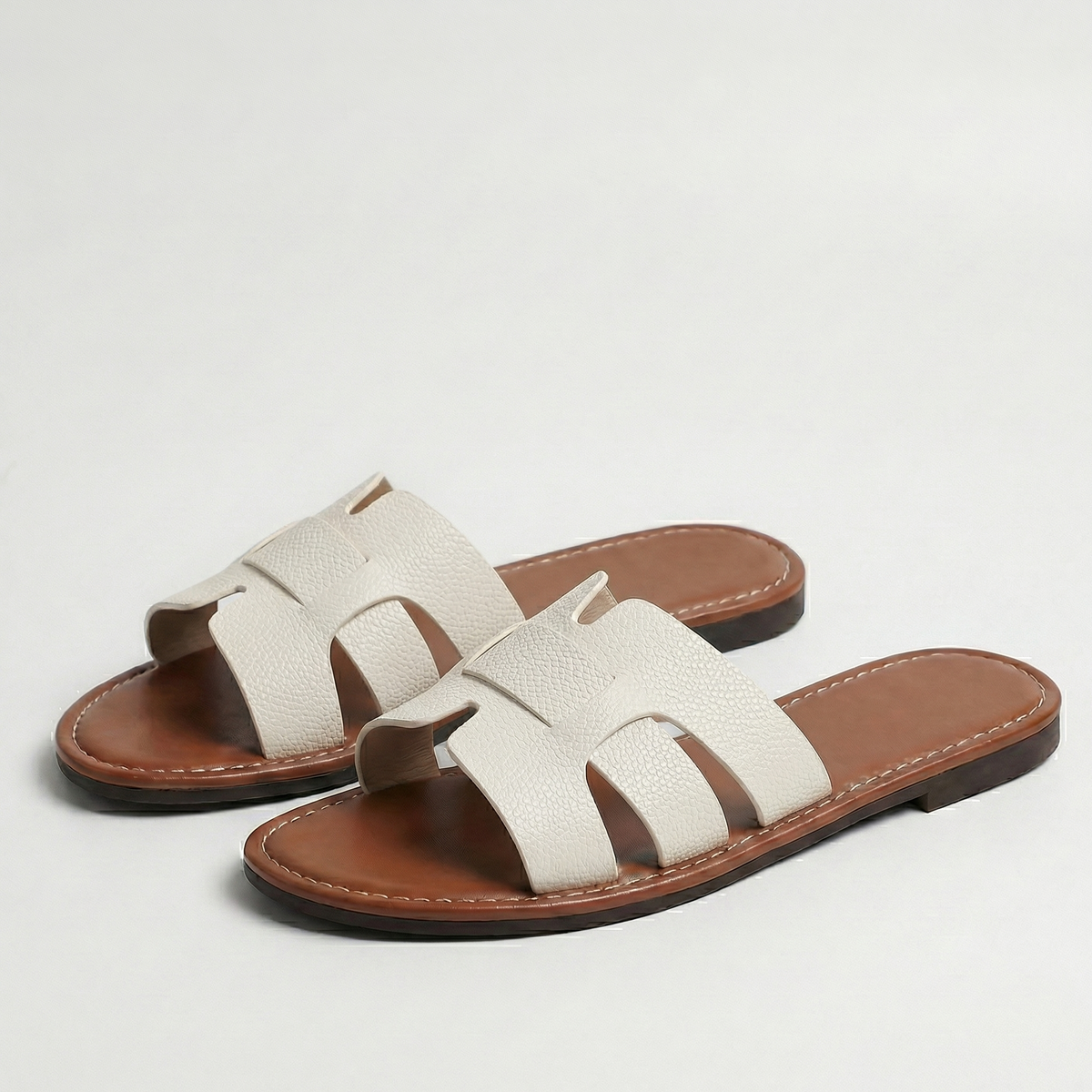 Amara | Leather-Look Flat Slide Sandals
