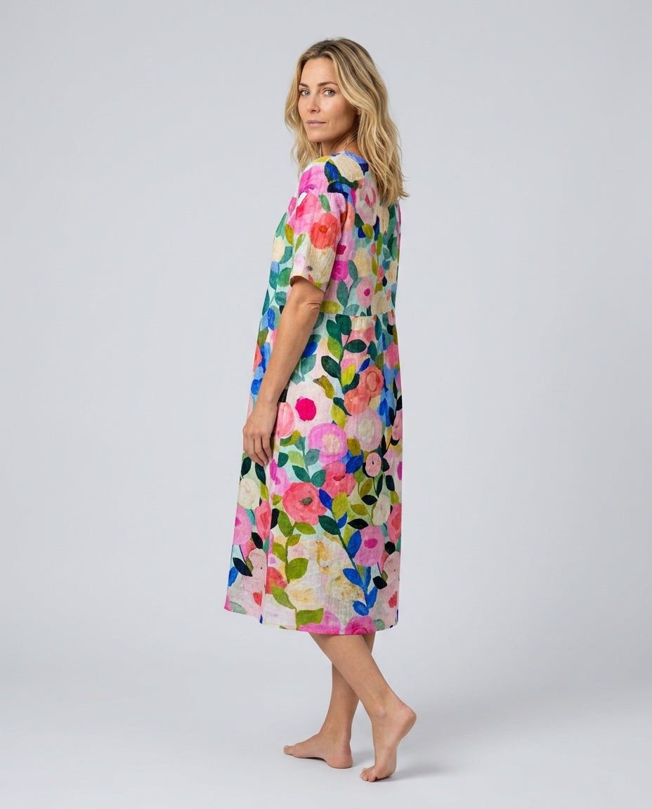 Isolde | Short Sleeve Floral Midi Dress