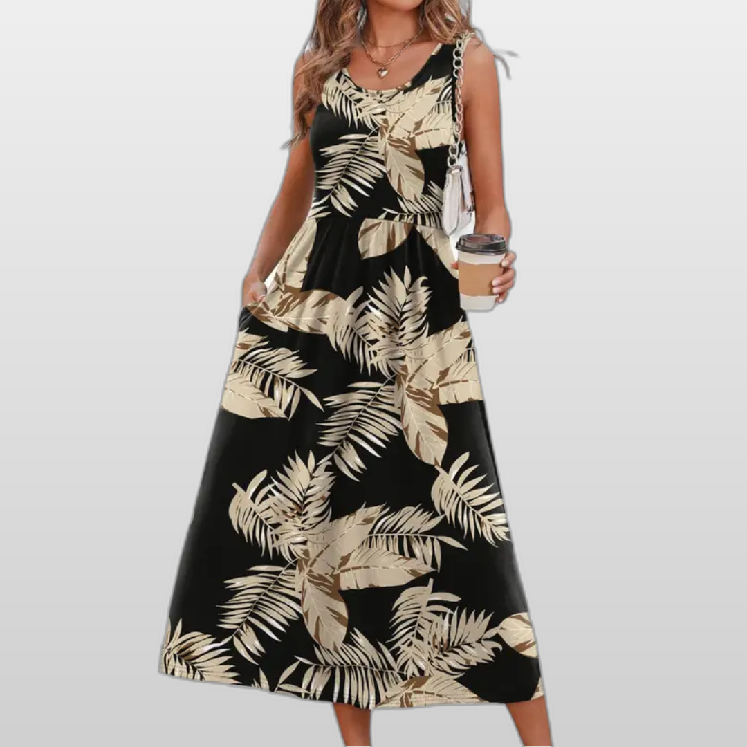 Everly | Halter Neck Flowy Printed Midi Dress