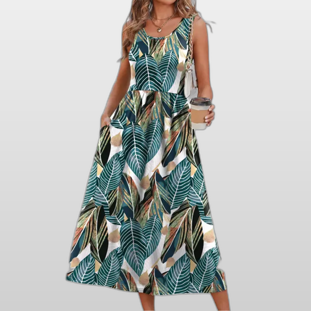 Everly | Halter Neck Flowy Printed Midi Dress