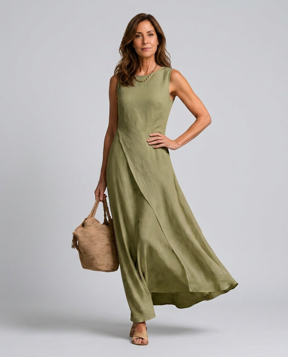 Noor | Asymmetric Layered Round Neck Maxi Dress