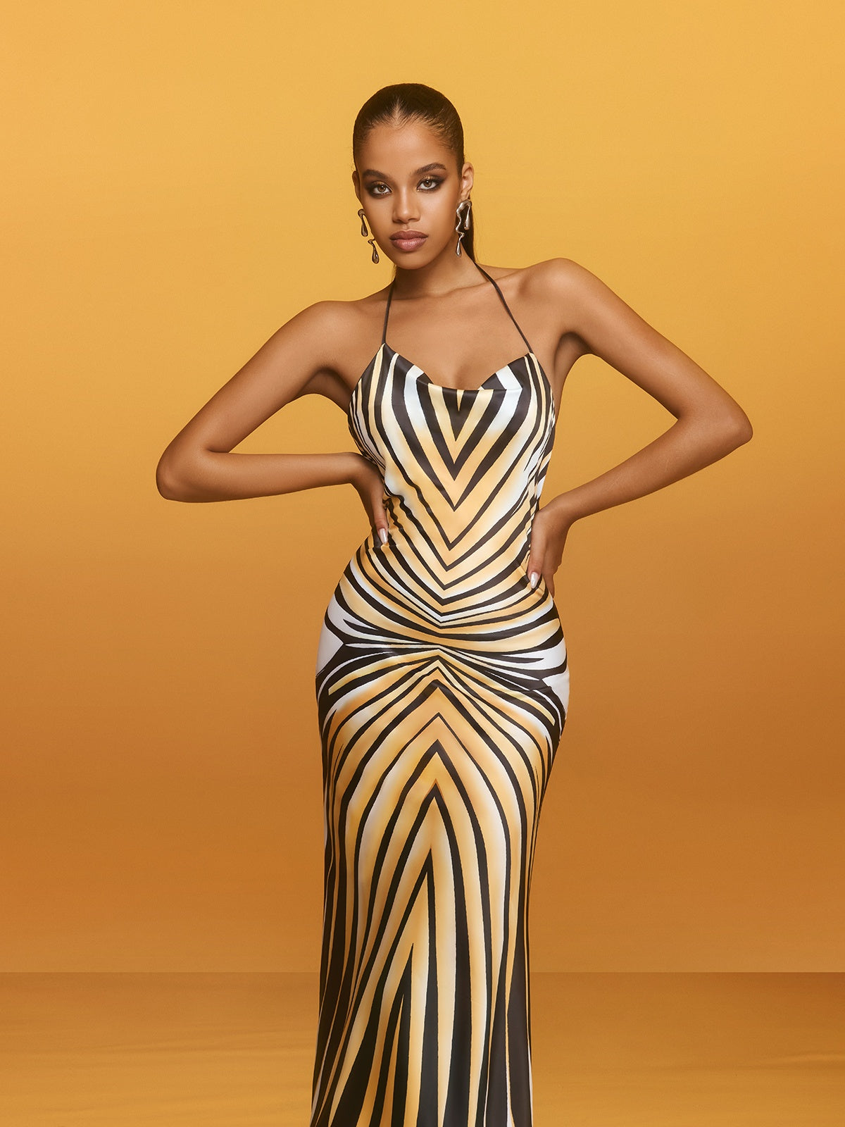 Brazia | Halter Neck Striped Midi Dress