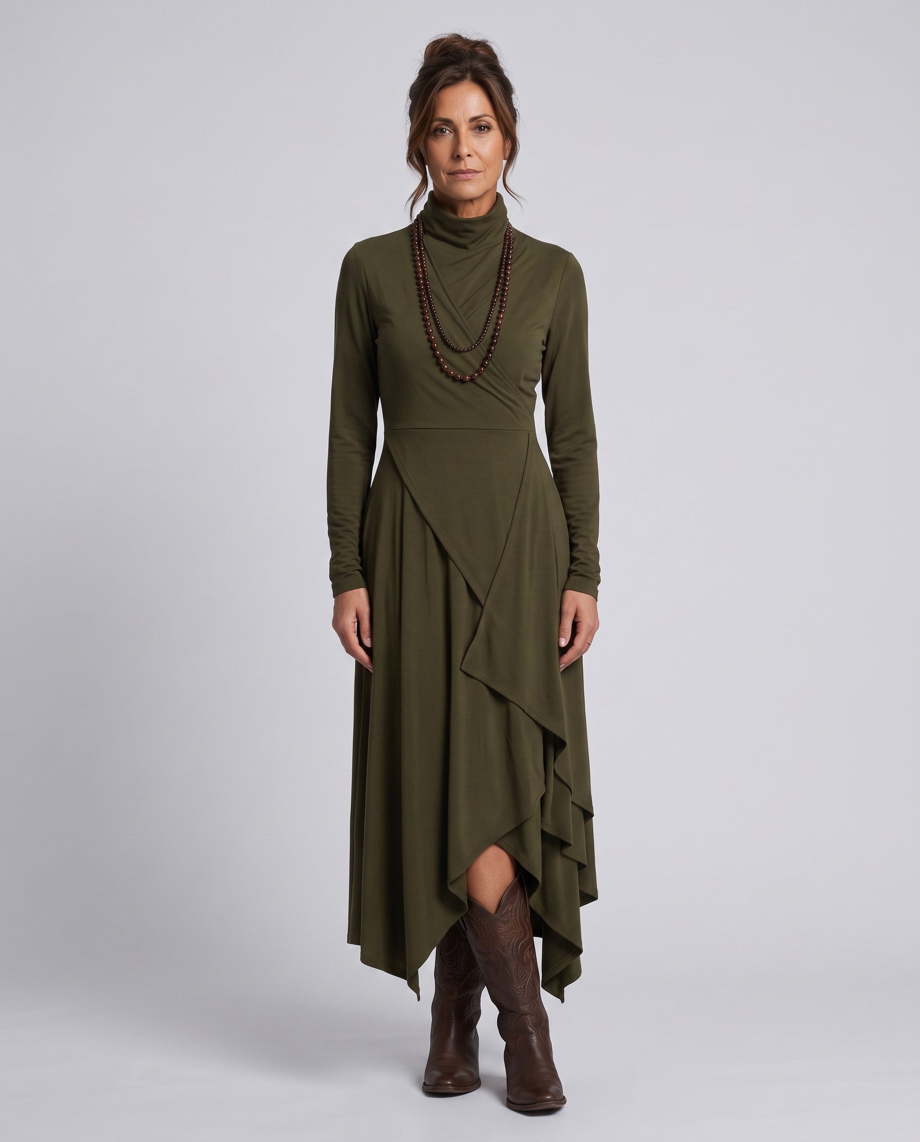 Bianca | Asymmetric Draped Turtleneck Maxi Dress