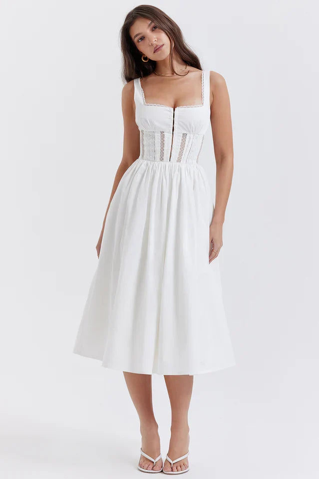 Sadie | Lace Trim Cocktail Midi Dress