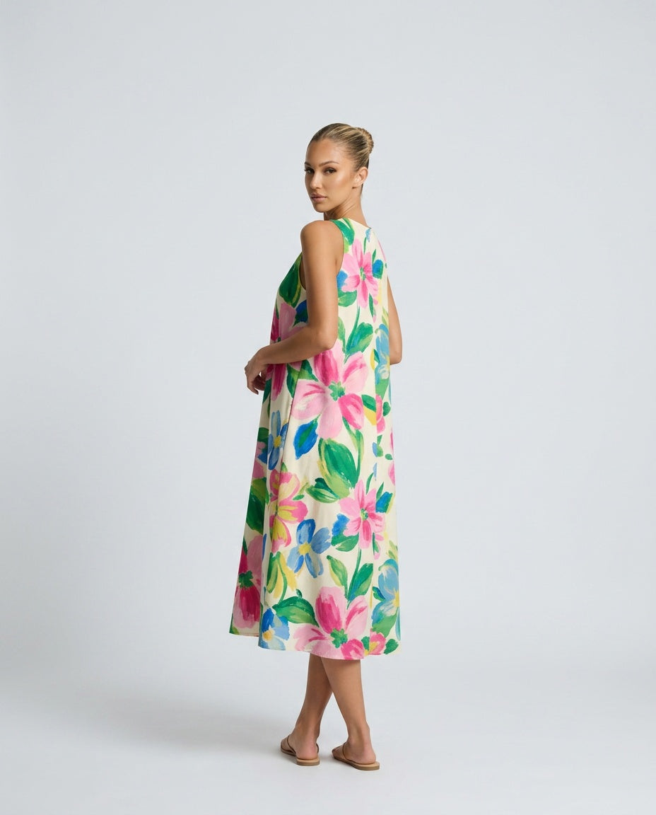 Ines | Floral Print Garden Party Midi Dress