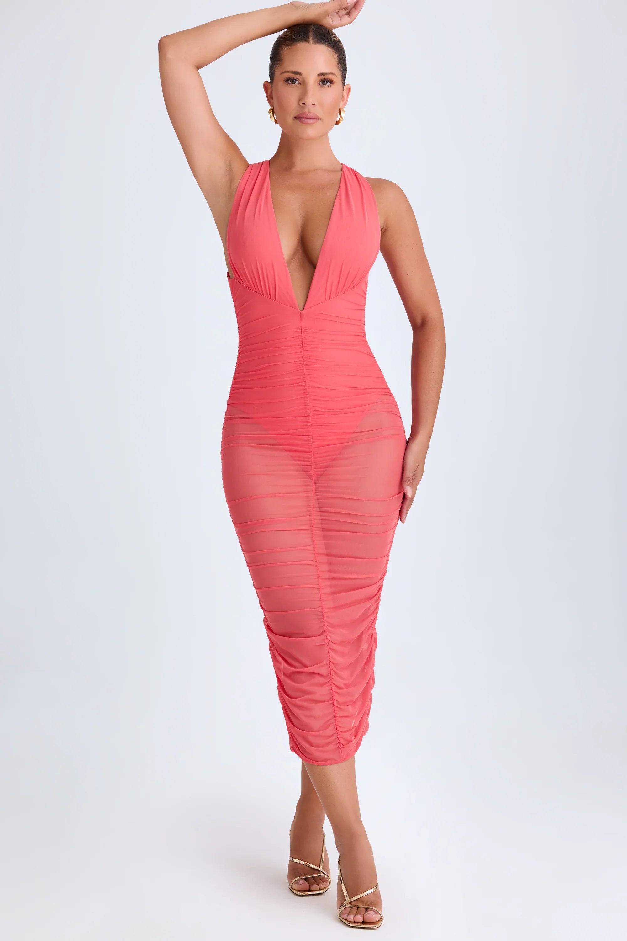 Sawyer | Ruched Plunge Bodycon Midi Dress