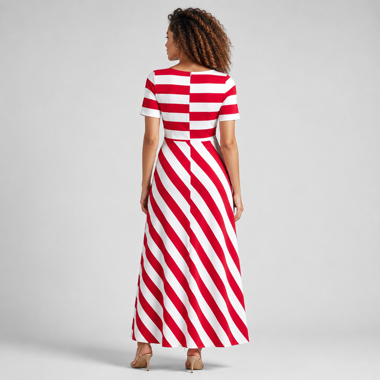 Chloe | Striped A-Line Split Neck Midi Dress