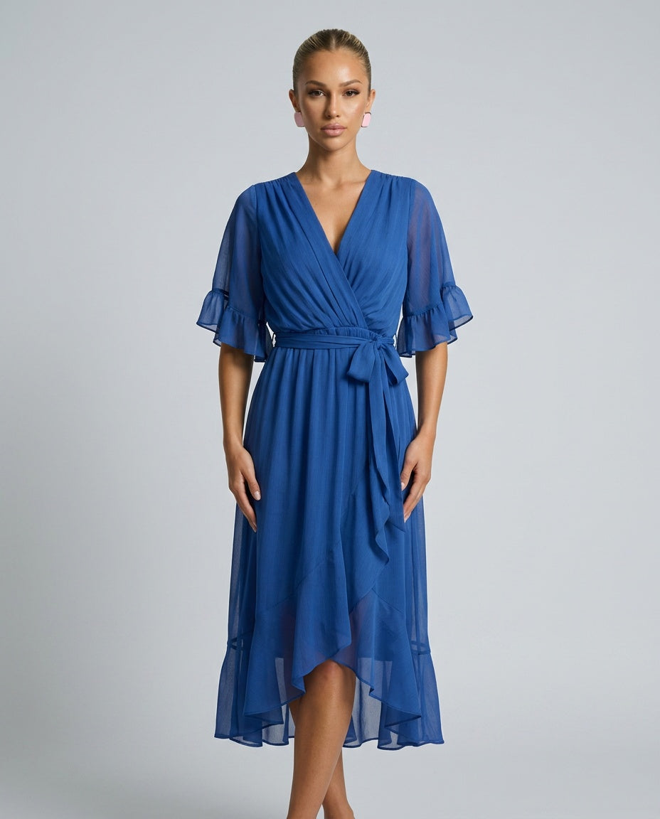 Elin | Flowy Belted Midi Wrap Dress