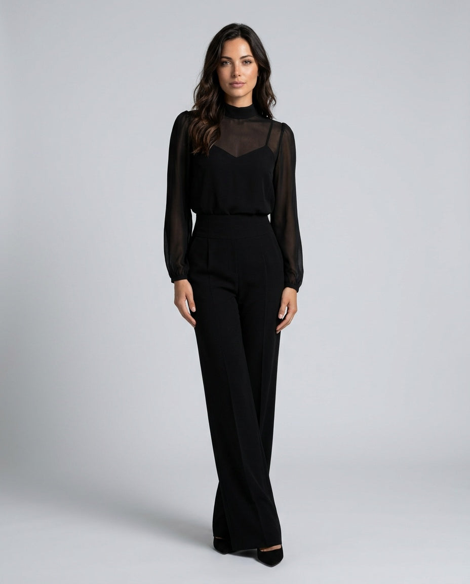 Billie | Sheer Camisole Wide Leg Three-Piece Set