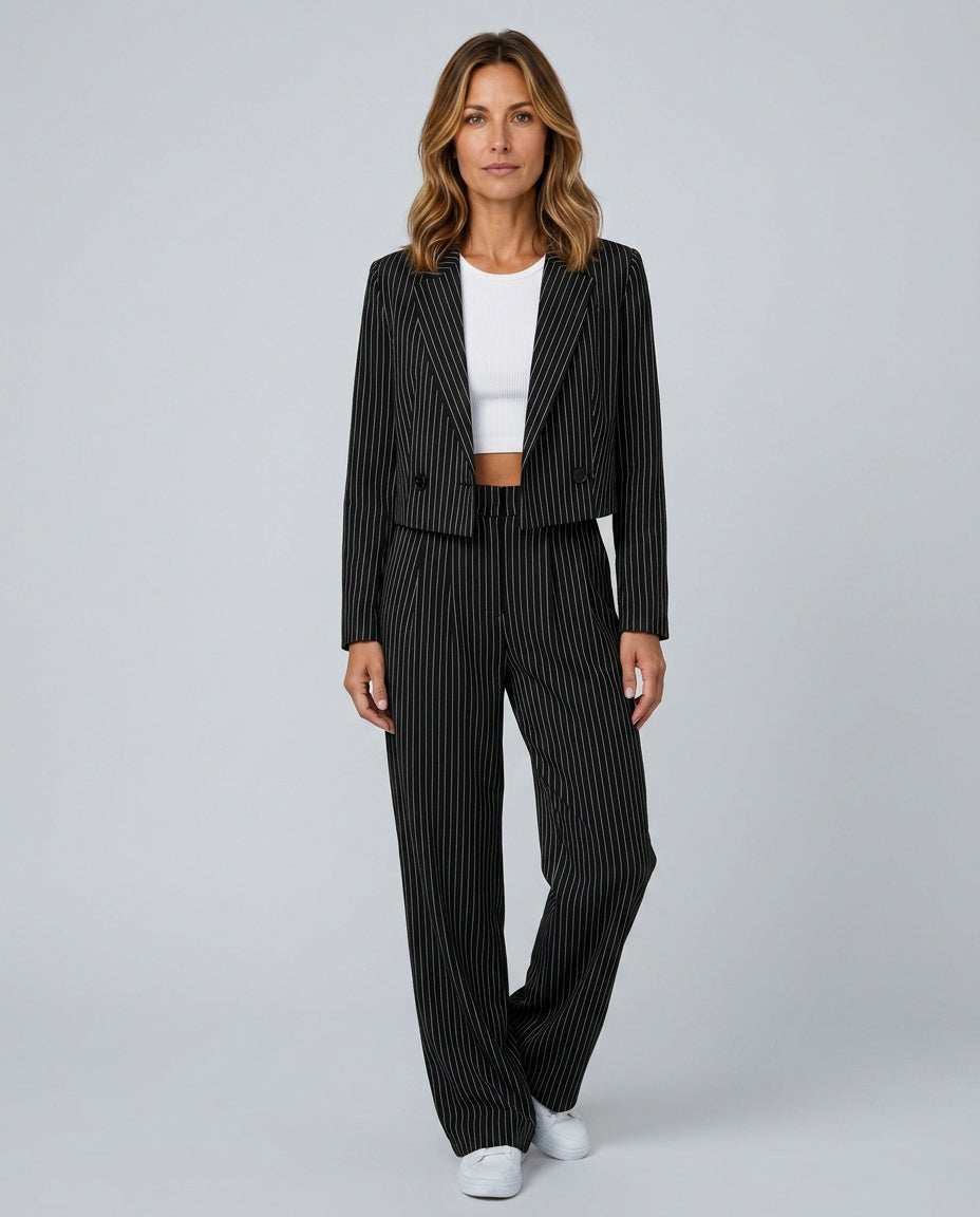 Una | Pinstripe Tailored Blazer & Wide-Leg Trouser Co-ord Set