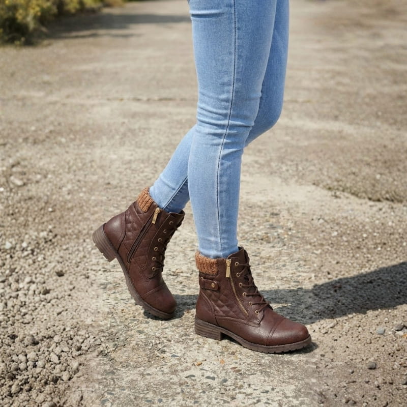 Ancona | Block Heel Leather-Look Ankle Boots