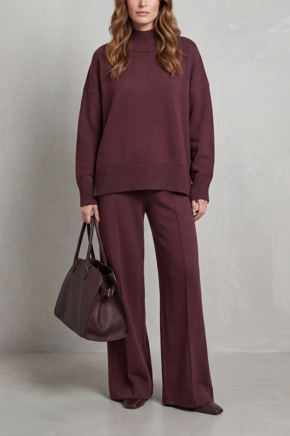 Casavella | Funnel Neck Wide-Leg Knit Lounge Set