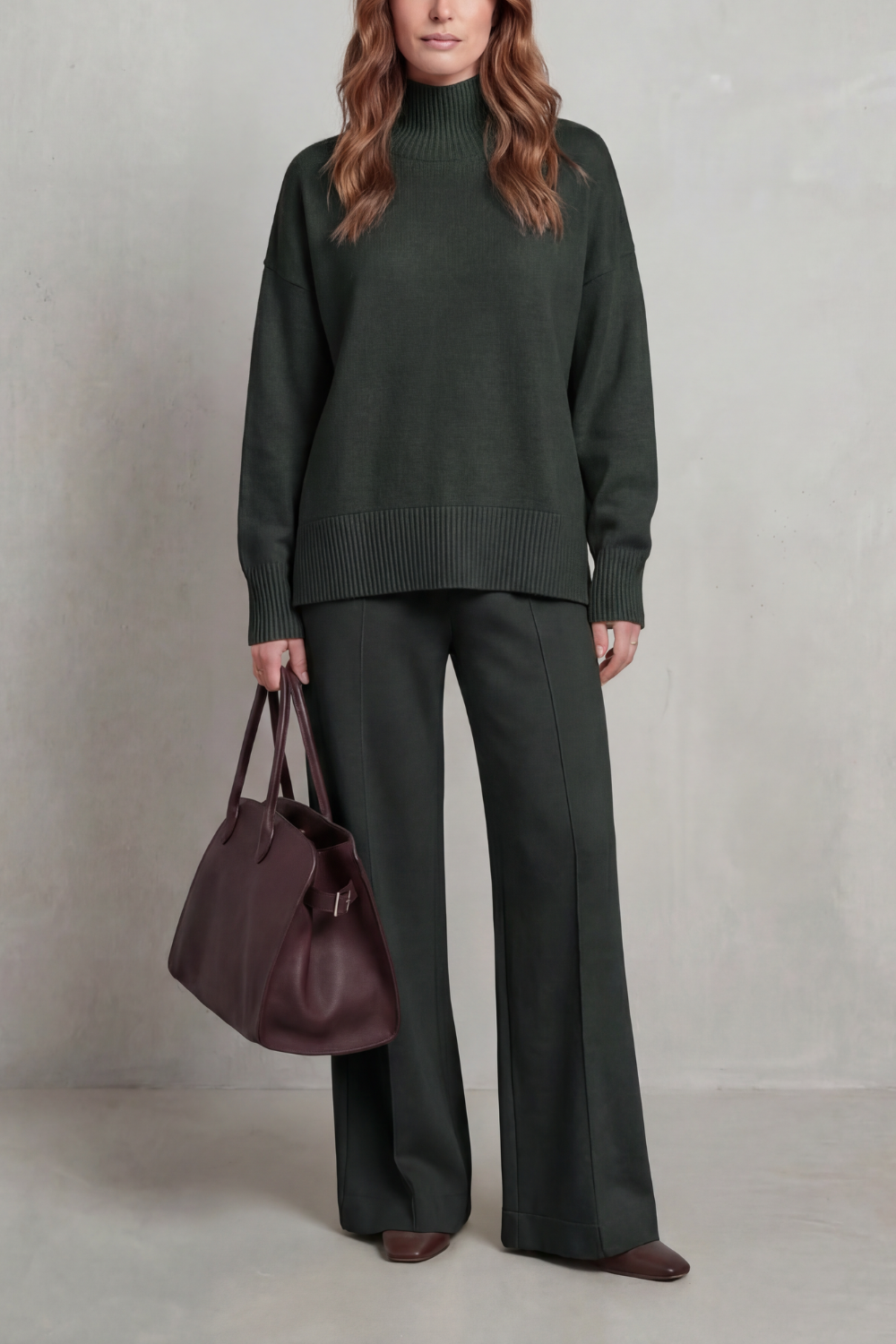 Casavella | Funnel Neck Wide-Leg Knit Lounge Set