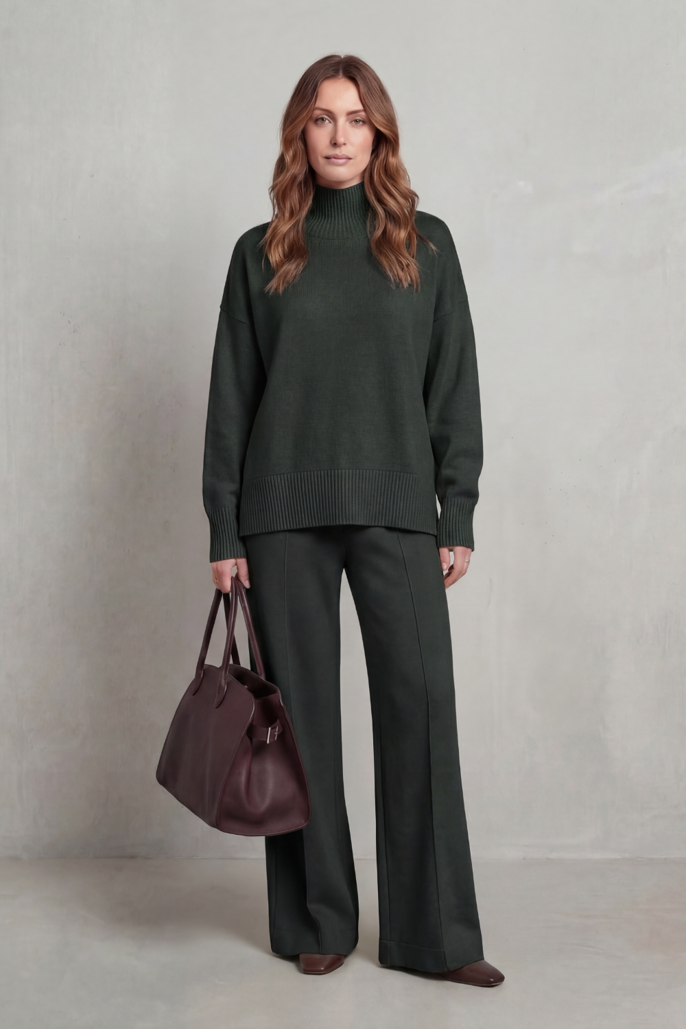 Casavella | Funnel Neck Wide-Leg Knit Lounge Set