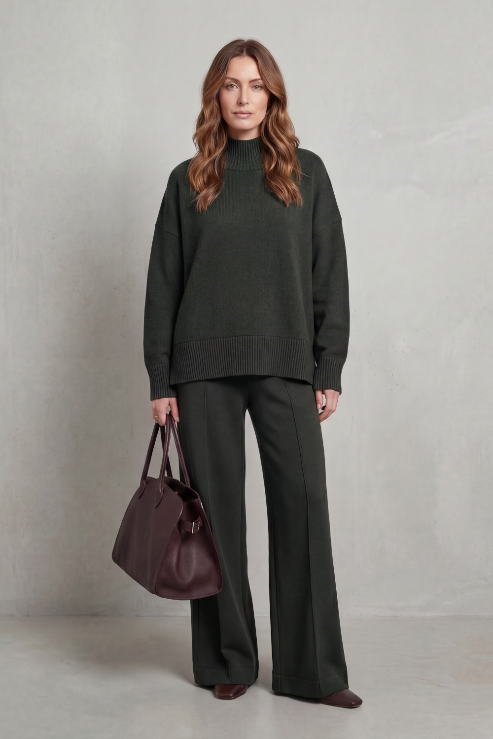 Casavella | Funnel Neck Wide-Leg Knit Lounge Set