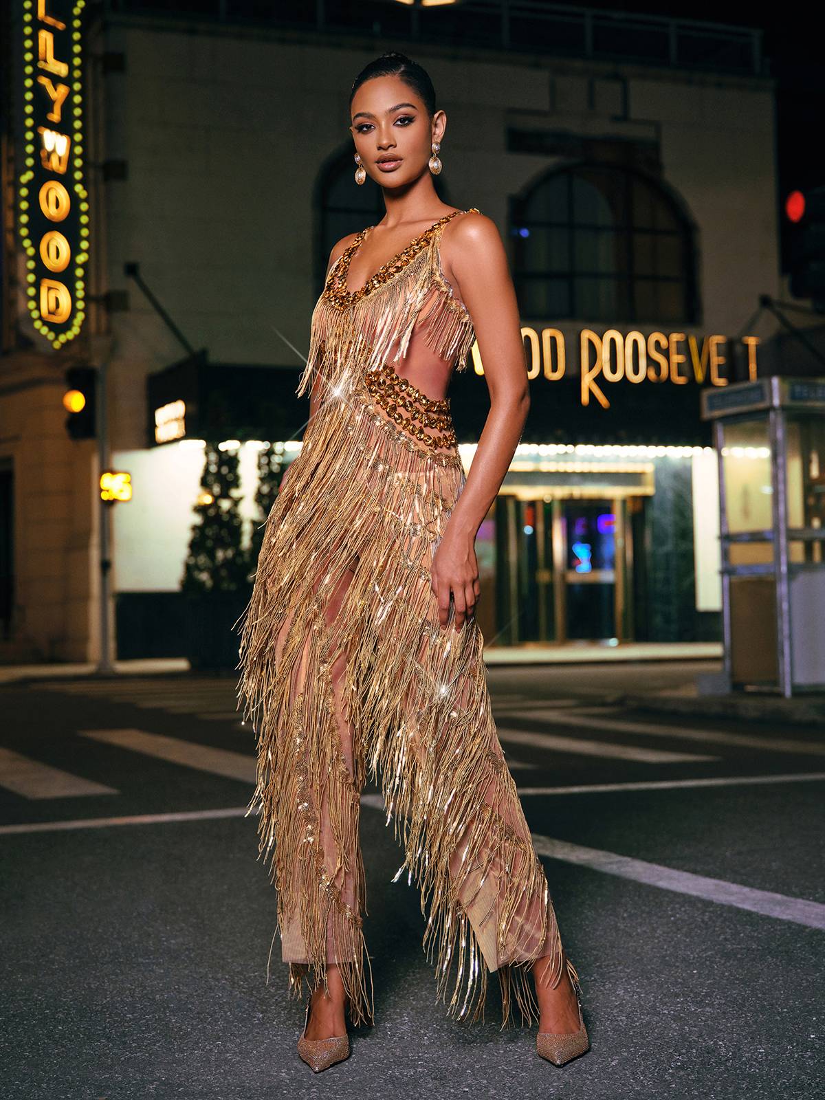 Emerson | V-Neck Rhinestone Fringe Jumpsuit