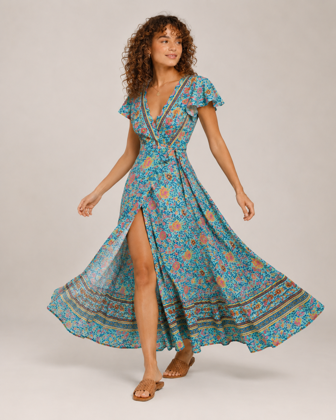Ellie | Boho Wrap High Split Maxi Dress