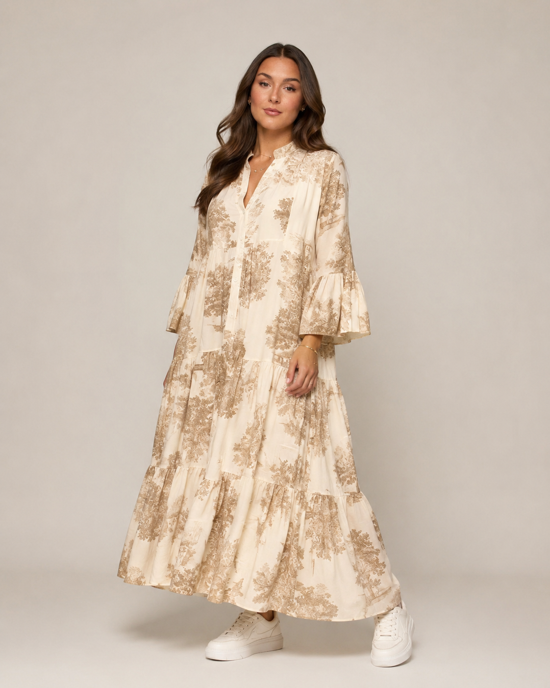Daniela | Printed Button-Front Maxi Dress with Pockets
