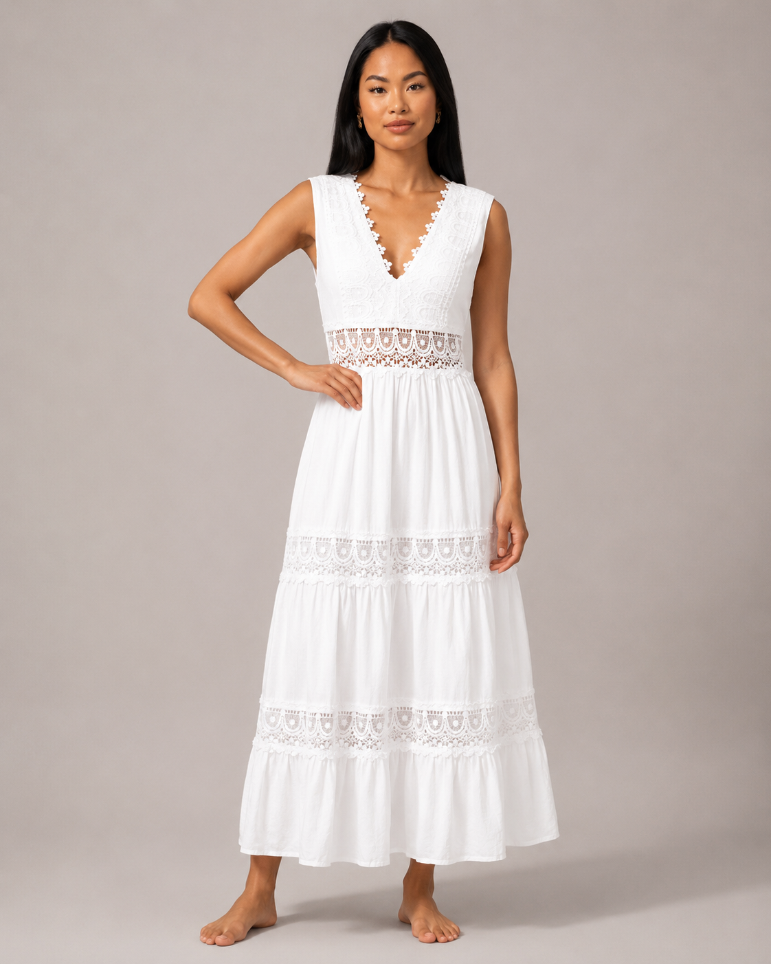 Serafine | V-Neck Lace Detail Midi Dress