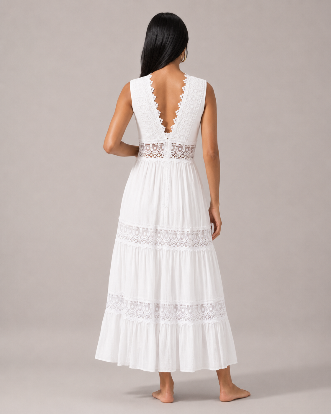 Serafine | V-Neck Lace Detail Midi Dress